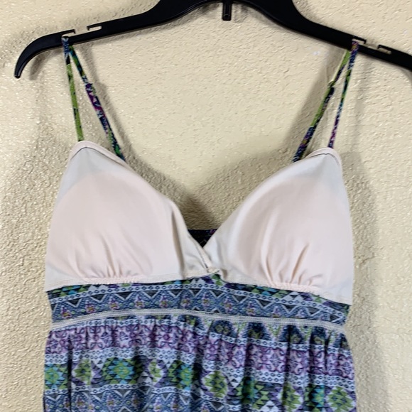 Love Rocks Knit Top Summer Blouse L Green Purple Tiered Removable Pads - Picture 13 of 13